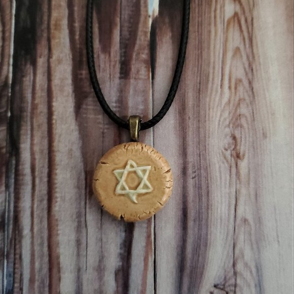 Handmade Ceramic Light Caramel Star of David Pendant Necklace - Picture 8 of 10